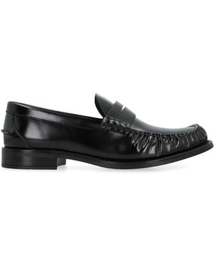 Prada Brushed Leather Moccasins Calf Loafers - Black