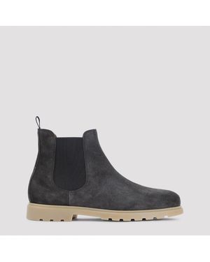 Kiton Dark Suede Calf Leather Ankle Boots - Black