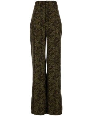 Saint Laurent Printed Twill Wide-Leg Pant - Green