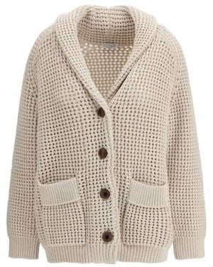 Brunello Cucinelli Beige Cotton Cardigan - Natural