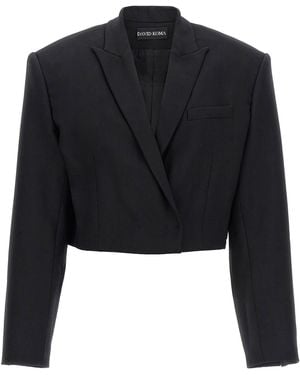 David Koma Cropped Stretch Wool Blazer - Black