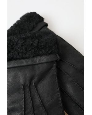 Dolce & Gabbana Leather Fur Short Hands Mitten Gloves - Black