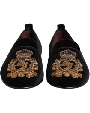 Dolce & Gabbana Velvet Crown Loafers Shoes - Black