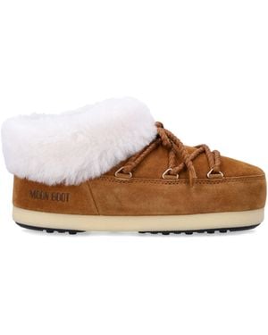 Moon Boot Evx Suede Mules With Sheepskin Trim Upper - Brown