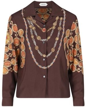 Versace Ornate Print Silk Shirt - Brown