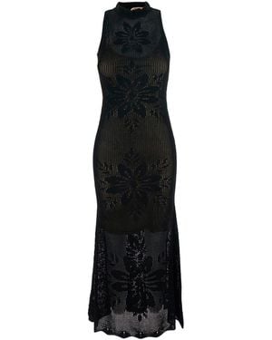 Twinset Long Dress Knitted Dress With V-Neck And Long Sleeves - Black