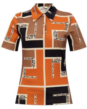 Fendi Patterned Polo, - Orange