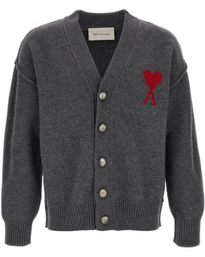 Ami Paris Wool Cardigan Clothing - Gray