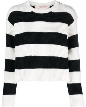 Valentino Striped Virgin Wool Jumper Clothing - Black