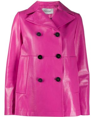 Valentino Double-Breasted Leather Blazer - Pink
