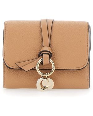 Chloé Small Tri-Fold Wallet With Charm On The Front And Magnetic Closure - Natural