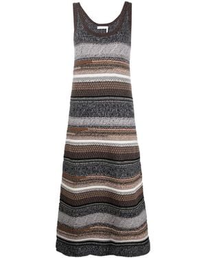 Chloé Silk Blend Cotton Sleeveless Long Dress - Grey