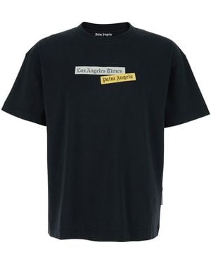 Palm Angels Crewneck T-Shirt With Logo Print On The Front - Black
