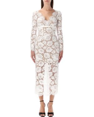 Self-Portrait Floral Lace Midi Dress With Satin Bow - White