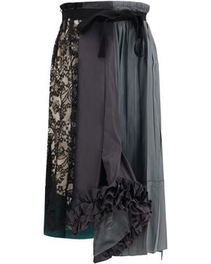 Prada Patchwork Midi Skirt With Panel Construction Silk - Black