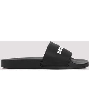 Balenciaga Pool Slide Logo Shoes - Black