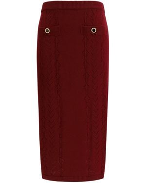 Alessandra Rich Merino Wool Midi Skirt Ovis Aries Knitwear - Red