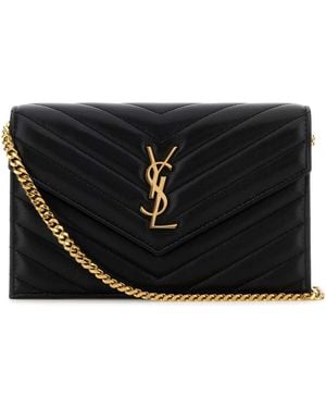 Saint Laurent Black Leather Envelope Cassandre Wallet