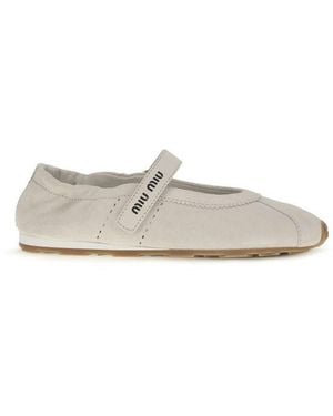 Miu Miu White Calf Leather Bos Taurus Ballet Flats