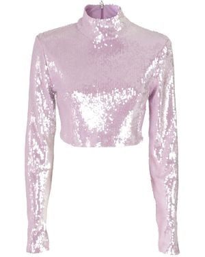 ROTATE BIRGER CHRISTENSEN Sequin Turtleneck Poliestere Riciclato Top - Pink