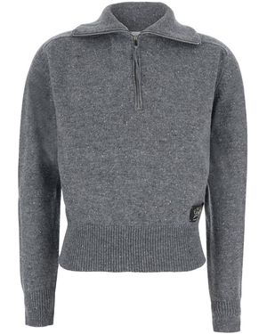 Grifoni Wool Zip Pullover Top - Grey