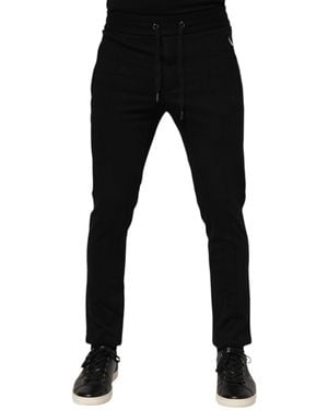 Dolce & Gabbana Viscose Drawstring Jogger Trousers Nylon Elastane - Black