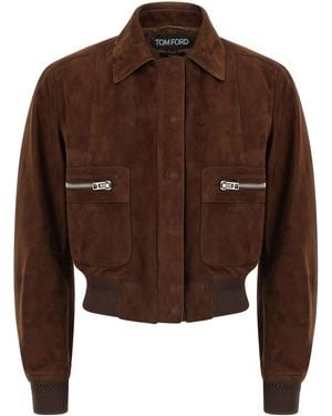 Tom Ford Suede Bomber Jacket - Brown
