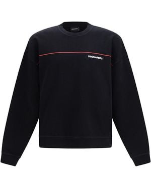 DSquared² Cotton Crew Neck Sweatshirt With Logo Print - Black