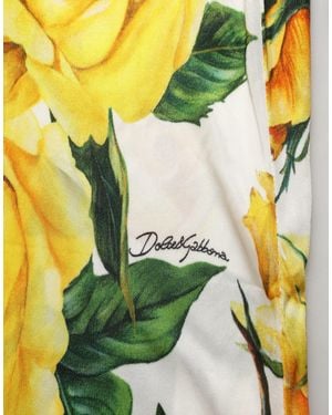 Dolce & Gabbana Floral High Waist Straight Trousers Viscose - Yellow