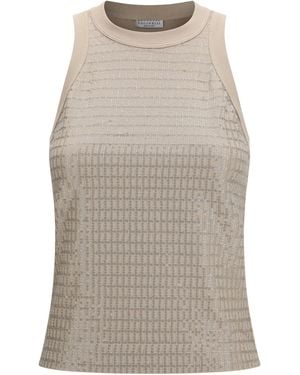 Brunello Cucinelli Top Cotton With Luminous Embroidery Cotton; Elastane - Grey