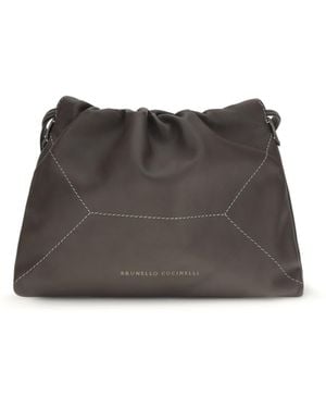 Brunello Cucinelli Leather Shoulder Bag Calf Bos Taurus - Grey