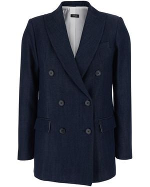 Le Plain Double-Breasted Jacket With Peak Revers - Blue