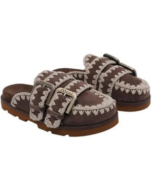 Mou Sandals Suede Leather/Rubber Sole - Brown