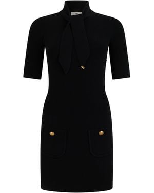 Elisabetta Franchi Knitted Mini Dress With Scarf — Viscose - Black