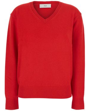 DUNST V-Neck Cashmere Sweater Wool Top - Red