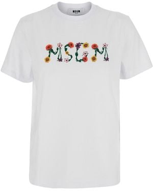 MSGM T-Shirt With Round Neck And Logo On Front For - White