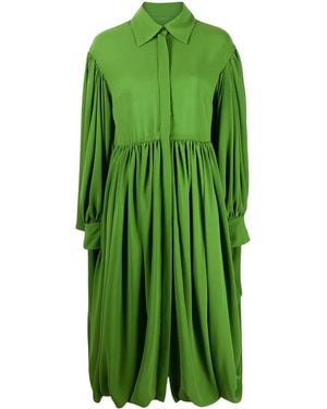 Valentino Gathered Hem Pleated Shirt Dress - Green