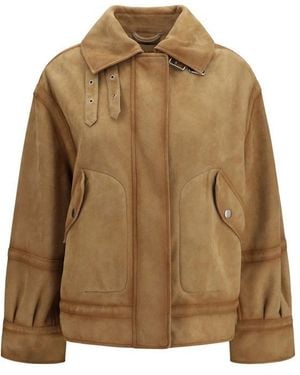 Ermanno Scervino Brown Leather Bomber - Natural