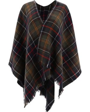 Barbour Plaid Fringe Wrap Poncho - Black