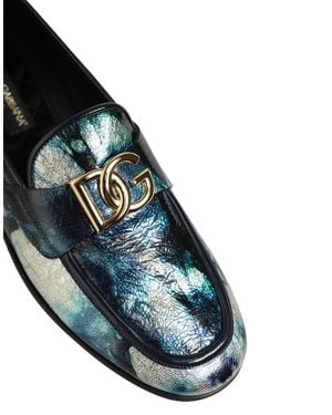 Dolce & Gabbana Metallic Leather Dg Loafers Shoes, Calf - Blue