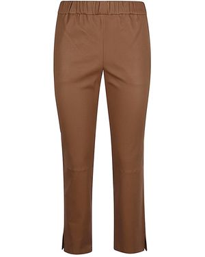 Enes Drawstring Waist Leather Trousers - Brown