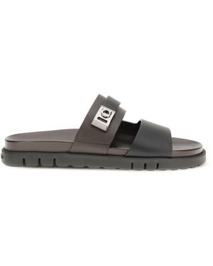 Ferragamo Calf Leather Bos Taurus Flat Sandals - Black
