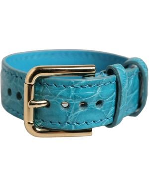 Dolce & Gabbana Texture Leather Buckle Belt Strap Bracelet Caiman - Blue