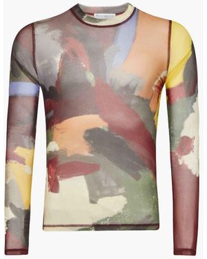 JW Anderson Abstract' Print - Sheer Long Sleeve Top - White