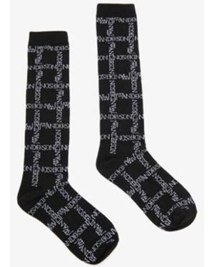 JW Anderson Long Socks With Logo Grid - Black