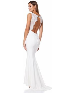Jarlo Cecelia Fishtail Maxi Dress With Lace Button Back Detail - White