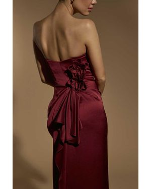 Jarlo Kylie Strapless Satin Maxi Dress With Corsage Detail - Red