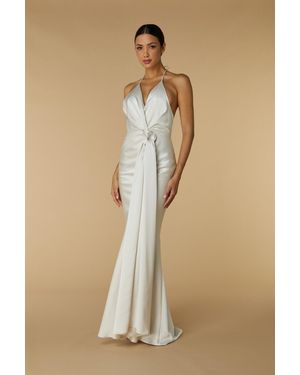 Jarlo Rochelle Halter Neck Maxi Dress With Waist Tie Detail - Natural