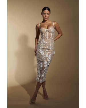 Jarlo Mila Corset All Over Lace Midi Dress - Natural