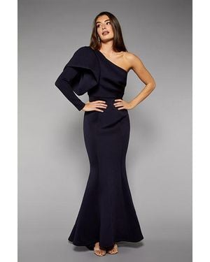 Jarlo Lexy One Shoulder Exaggerated Puff Long Sleeve Scuba Dress - Blue